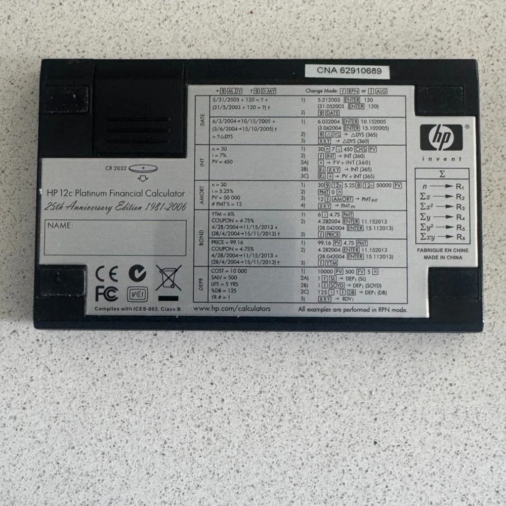 HP 12C Financial Calculator Black Tested - Works School College